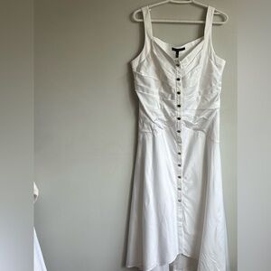 White House Black Market Button Front Ruched Midi Dress White Sleeveless 14